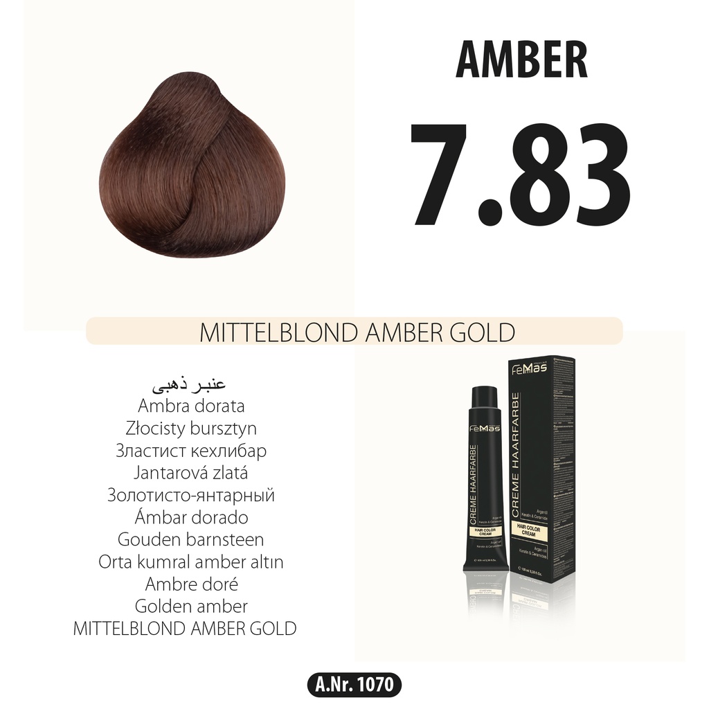 FemMas (7.83) Coloration Cheveux Blond Moyen Doré Ambré 100ml