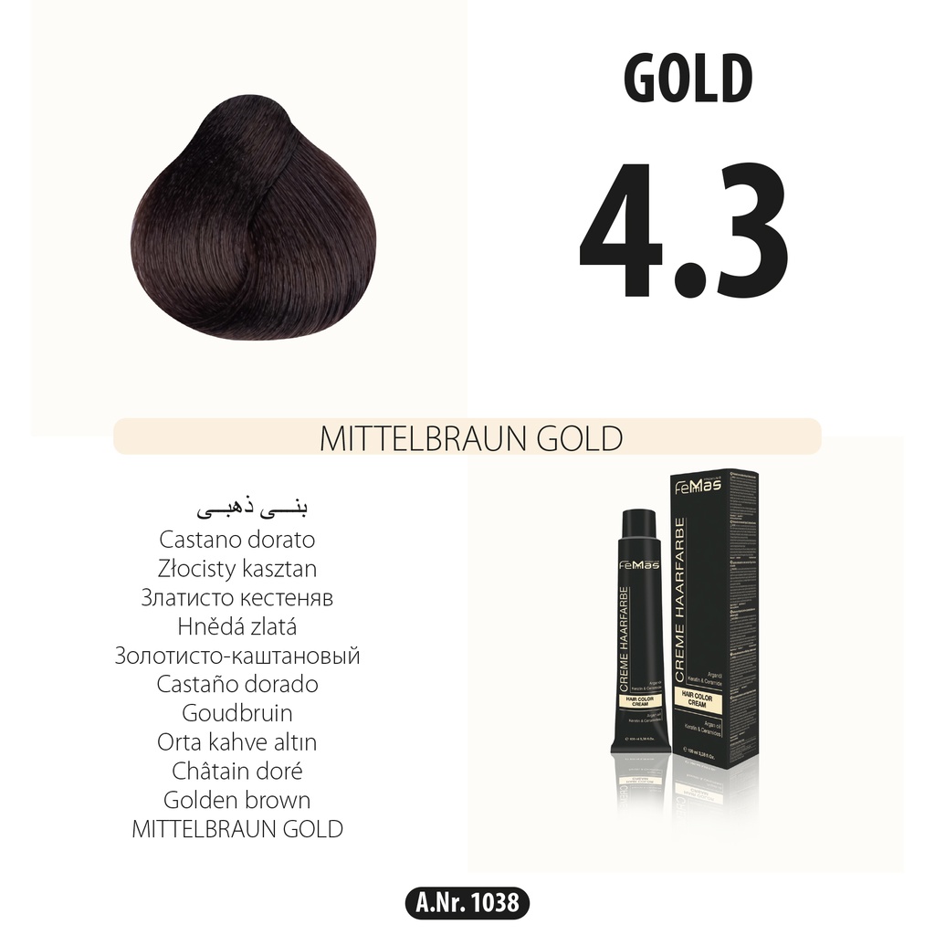 FemMas (4.3) Hair Color Medium Brown Gold 100ml