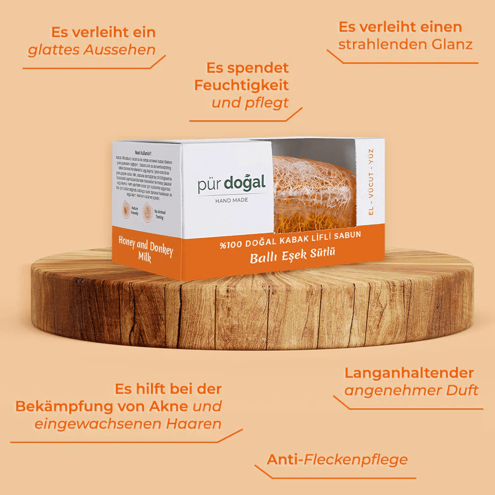 Pür Doğal 100% Natürliche Kürbisfaser Seife mit Eselmilch und Honig 130gr