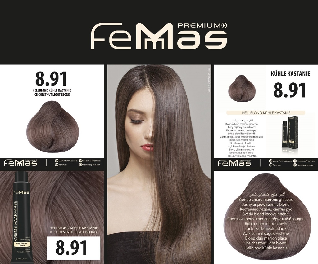 FemMas Haarfarbe Hellblond Kühle Kastanıe (8.91) 100ml