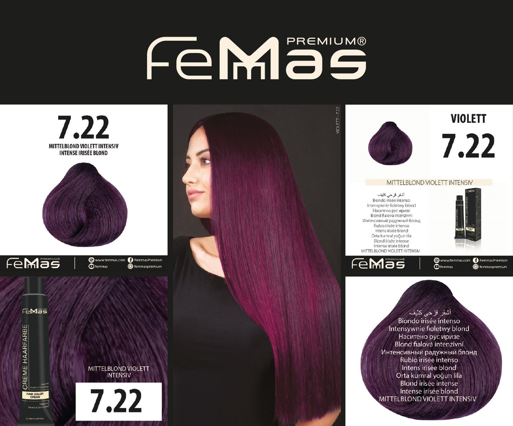 FemMas Haarfarbe Mıttelblond Vıolett Intensıv (7.22) 100ml