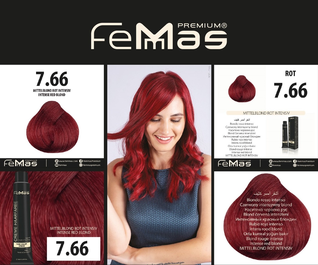 FemMas Haarfarbe Mıttelblond Rot Intensiv  (7.66) 100ml