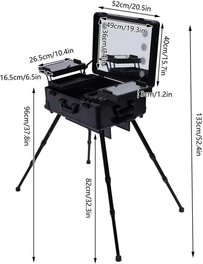 Bate Schminkkoffer Trolley Mit LED-Spiegel, Bluetooth-Lautsprecher Eva L