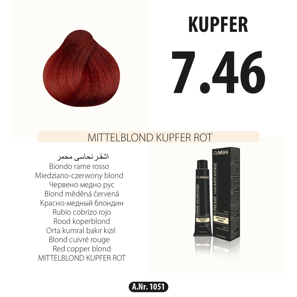 Femmas (7.46) Coloration Cheveux Blond Moyen Rouge Cuivré 100ml