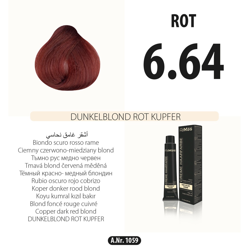 Femmas (6.64) Coloration Cheveux Blond Foncé Rouge Cuivre 100ml