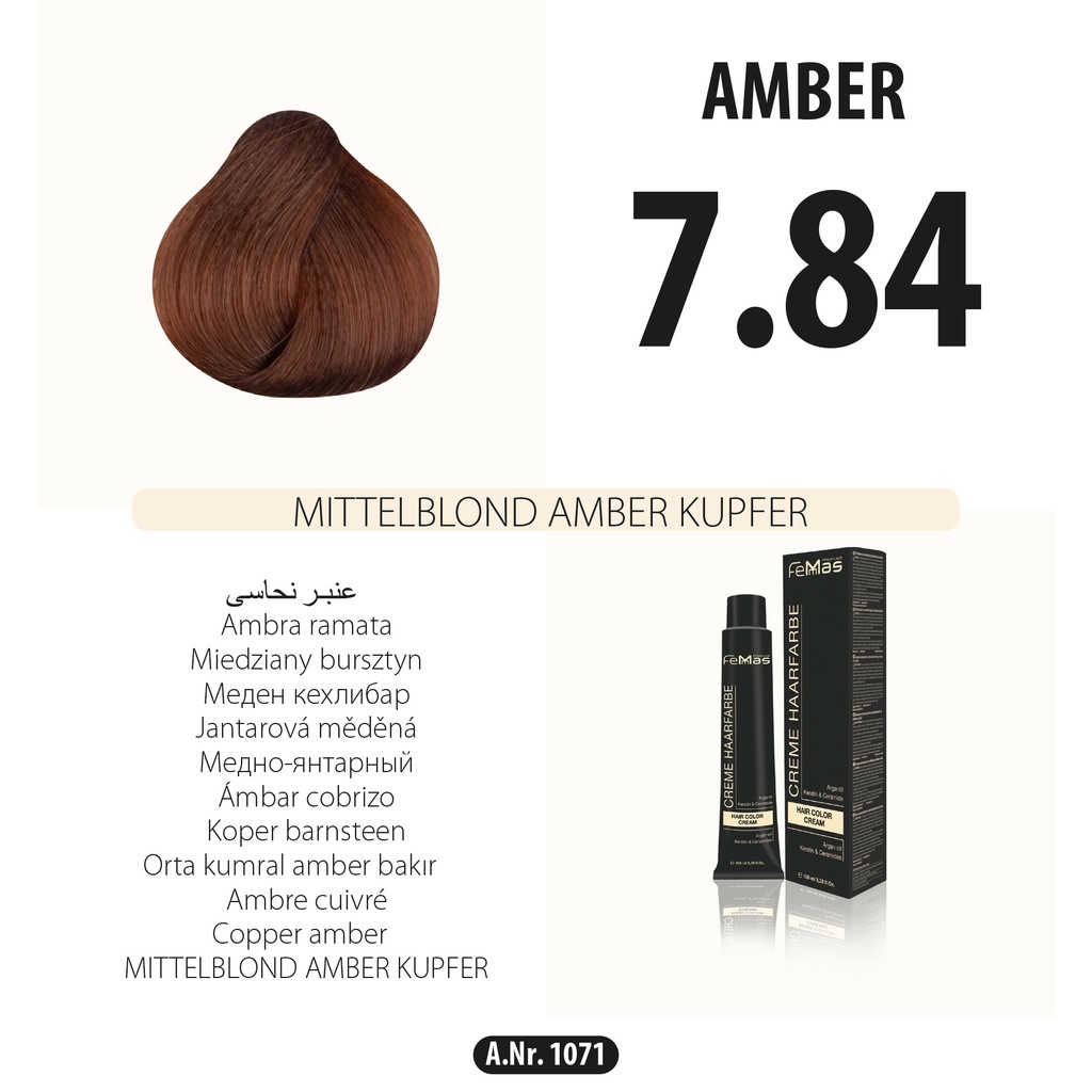 FemMas (7.84) Hair Color Medium Blonde Amber Copper 100ml