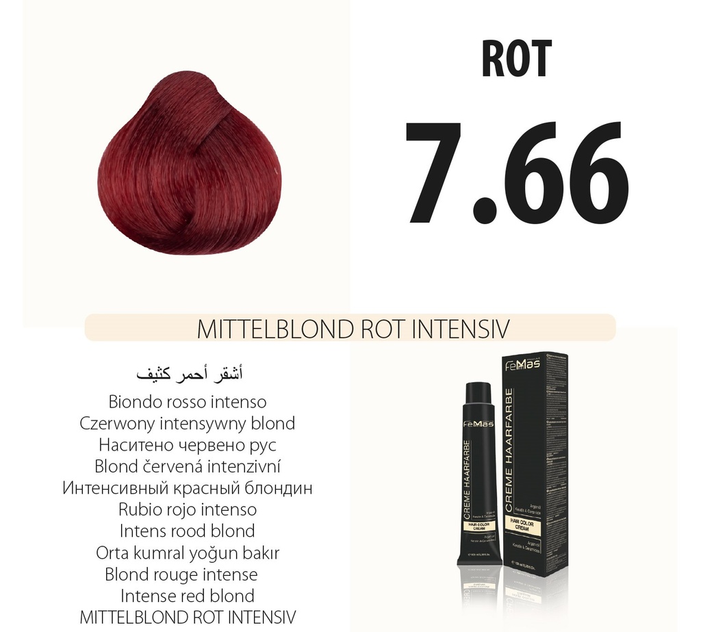 (7.66) Coloration Cheveux Blond Moyen Rouge Intense 100ml